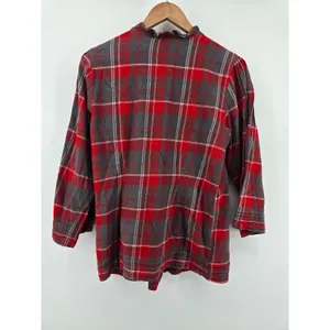 Sundance‎ Plaid Blouse Womens Medium Red Gray Ruffle Pintuck 3/4 Sleeve Cotton thumbnail 3