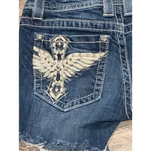 Miss Me Angel‎ Wings Cross Bling Distressed Denim Low Rise Y2K Bermuda Shorts 25 thumbnail 9