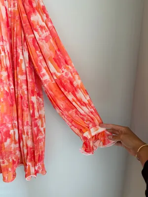 Endless Rose Pink & Orange Floral V-Neck Puff-Sleeve Mini Dress Girly Night Out thumbnail 5