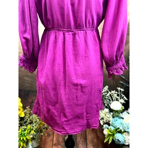 Free People Ruffled Collar 3/4 Sleeves Deep V Front Morning Light Mini Dress XS thumbnail 10