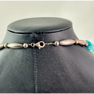 Turquoise Graduated Navajo Sterling Silver Necklace 23” 925 Barrel beads Clasp thumbnail 4