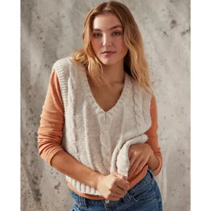 American Eagle Womens Wool Blend Fisherman Cable Knit Sweater‎ Vest Size S Beige thumbnail 3