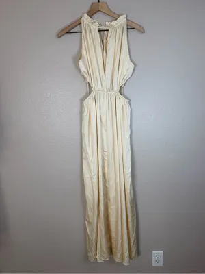 12th Tribe Cream Ivory Satin Cutout Maxi Dress Small thumbnail 5