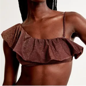 Abercrombie & Fitch Shimmer One-Shoulder Ruffle Bralette Swim Top -‎ Size L NWOT thumbnail 1
