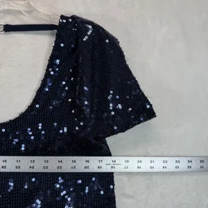 Free People Sequin Top‎ Party Blouse Sparkly Navy Blue Short Sleeve XS READ thumbnail 4
