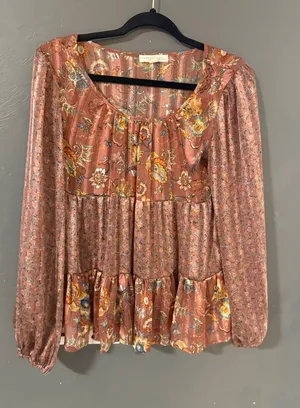 Farmers Market by Monoreno Floral Paisley Tiered Babydoll Blouse‎ Rust Small thumbnail 1