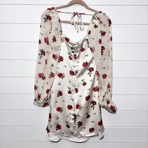Weworewhat‎ Red Floral Satin Puff Sleeve Mini Dress Size 8 thumbnail 16