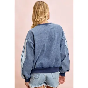 BiBi Washed Denim‎ Lace Contrast Sided Sweatshirt thumbnail 3