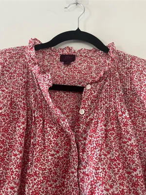 J Crew Red Ditsy Floral Peasant Top 4 100% Cotton Cottagecore Prairie Church thumbnail 3
