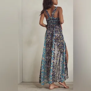 Free People Dance with Me Ruched Gathered Front Cute Ties Maxi Dress Size Small thumbnail 3