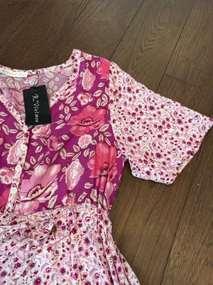 R. Vivimos Pink Floral Patchwork Tiered Casual MIDI Dress Small NWT - C26-031 thumbnail 5
