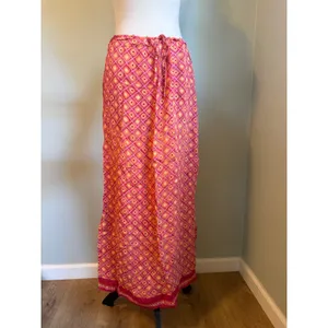 Angie Pink Orange boho whimsigoth y2k Rayon Maxi Skirt festival retro M resort thumbnail 2