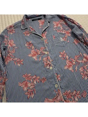 Lauren Ralph Lauren Floral & Stripe Blue Pajama Sleep Shirt Button Up M Medium thumbnail 10