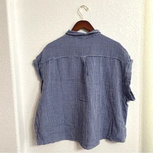 Old Navy Womens Shirt Blouse Blue White Gingham Plaid Boxy Button Up Size XL thumbnail 2