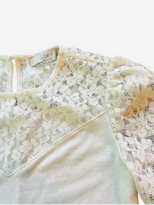 LOFT White Lace-Yoke Long Sleeve Top thumbnail 2