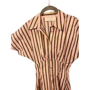 Anthropologie Exquise Raina Short Sleeve Midi Dress Size XS Pink Brown Stripe thumbnail 5