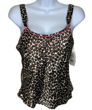 NWT Vintage Y2K Kathryn Leopard Camisole Top Tan Black Ivory Wet Pink Trim Small thumbnail 1