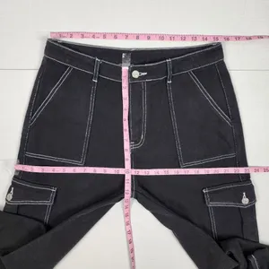 Cider Happy Hour Cargo Jeans Wide Leg Black Denim Contrast Stitch Size XL thumbnail 9