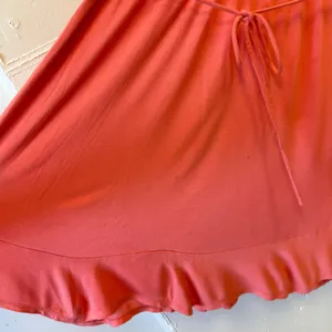 LOFT Peach Sleeveless Drawstring Waist Ruffle Hem Dress Coral Pink Sz Large Soft thumbnail 9