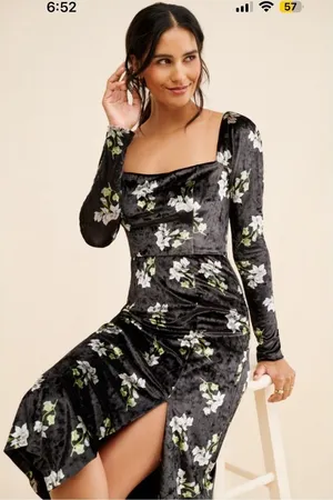 Anthropologie Hutch black velvet floral midi dress‎ small spring wedding guest thumbnail 1