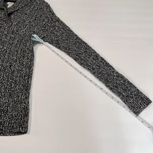 LL Bean Black Marled Pullover Cable V Neck Shawl Collar Cotton‎ Sweater SMALL thumbnail 7