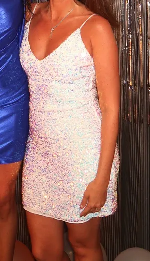 Iridescent white sequin Windsor mini dress small thumbnail 1