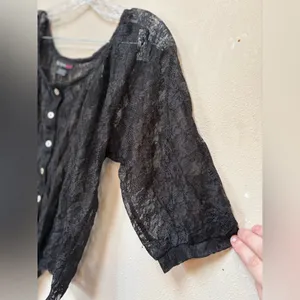 Self Esteem L Whimsigoth Black Lace Crop Top Romantic Goth Tie Front thumbnail 6