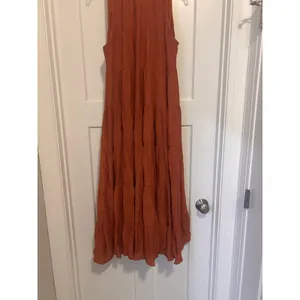 Entro Rust Orange Gauze Tie Neck Tiered Sleeveless Tank Boho Maxi Dress Small thumbnail 5