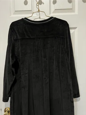Aria Collection Velour Long Sleeve Nightgown Pajama Dress Lounge Size XL Black thumbnail 4
