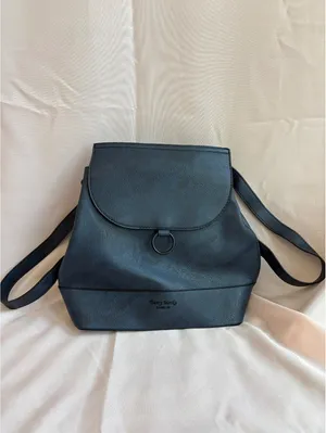 Darcy Marks London Blue Faux Leather Backpack Purse with Top Handle and Flap thumbnail 2