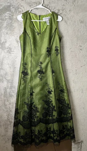 Vintage Y2k Green Dress Black Floral Overlay Beaded 90s Grunge Whimsy‎ Fairy thumbnail 1