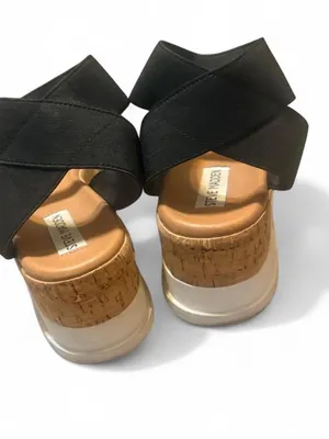 Steve Madden black platform sandals with cork sole and black elastic straps. 10 thumbnail 5
