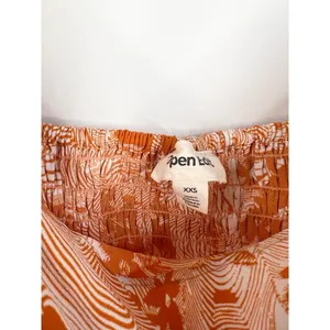 Open Edit Orange White Cowl Neck Long Sleeve Top XXS Smocked Back thumbnail 9