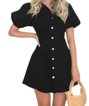 NWOT KDF Puff‎ Sleeve Black Denim Mini Dress - Size Small thumbnail 1