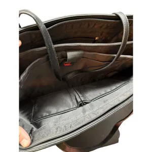 Women's Black Faux Leather Tote Bag With Multiple Compartments & Adjustable Stra thumbnail 5