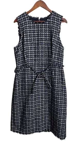 J.Crew Textured Tweed Houndstooth Sheath Dress Blue Womans 14 thumbnail 1