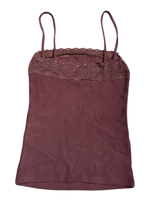 Madewell Lace-Trim Square-Neck Tank burgundy red Size XXS NWT thumbnail 2