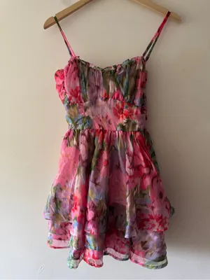 Lulus Evonne Pink Abstract Floral Tiered Mini Skater Dress thumbnail 2
