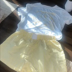 SHEIN White Tee and Yellow Striped Shorts Set thumbnail 2