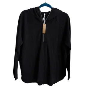 Hello Nite Ribbed‎ Quarter Zip Hoodie Womens S Black Minimalist Raglan H4D-09V61 thumbnail 2