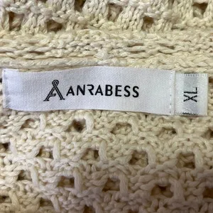 Anrabess Cream White Crochet Open Knit Long Sleeve Swim Cover Up Sweater Top XL thumbnail 3