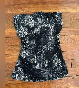 Express Snakeskin Pattern Ruched Strapless Tube Top thumbnail 1