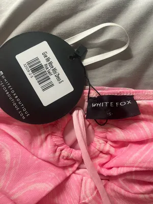 Pink white fox strapless dress thumbnail 3