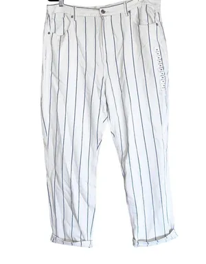 Nwt American Eagle Outfitters Blue White Striped High Rise Mom Jeans thumbnail 2