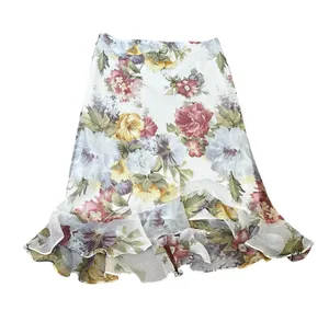 Vintage Chiffon Floral Midi Skirt Ruffle Hem Fairycore Feminine Romantic Cottage thumbnail 1