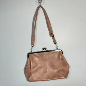Pink Faux Leather Kiss‎ Lock Shoulder Bag with adjustable straps thumbnail 5