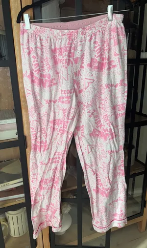 Vintage 2005 y2k Victoria’s Secret pink low rise pajamas pants graffiti elastic thumbnail 1