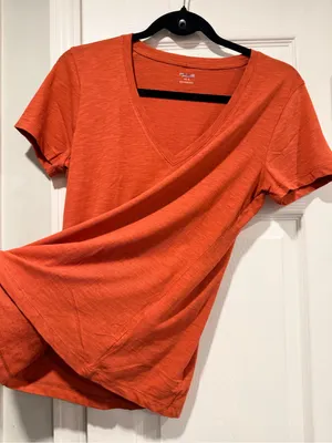 NWOT Madewell Size S Burnt Orange V Neck Short Sleeve Slub Cotton Tee Shirt thumbnail 2