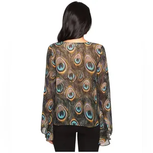 Show Me Your MuMu Zuko Lace Up Feather Top Blouse Size Small Bohemian Sheer thumbnail 9