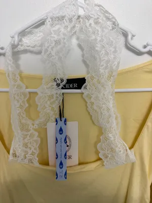 Cider Pale Yellow Long Sleeve Lace-Trim Crop Top thumbnail 8